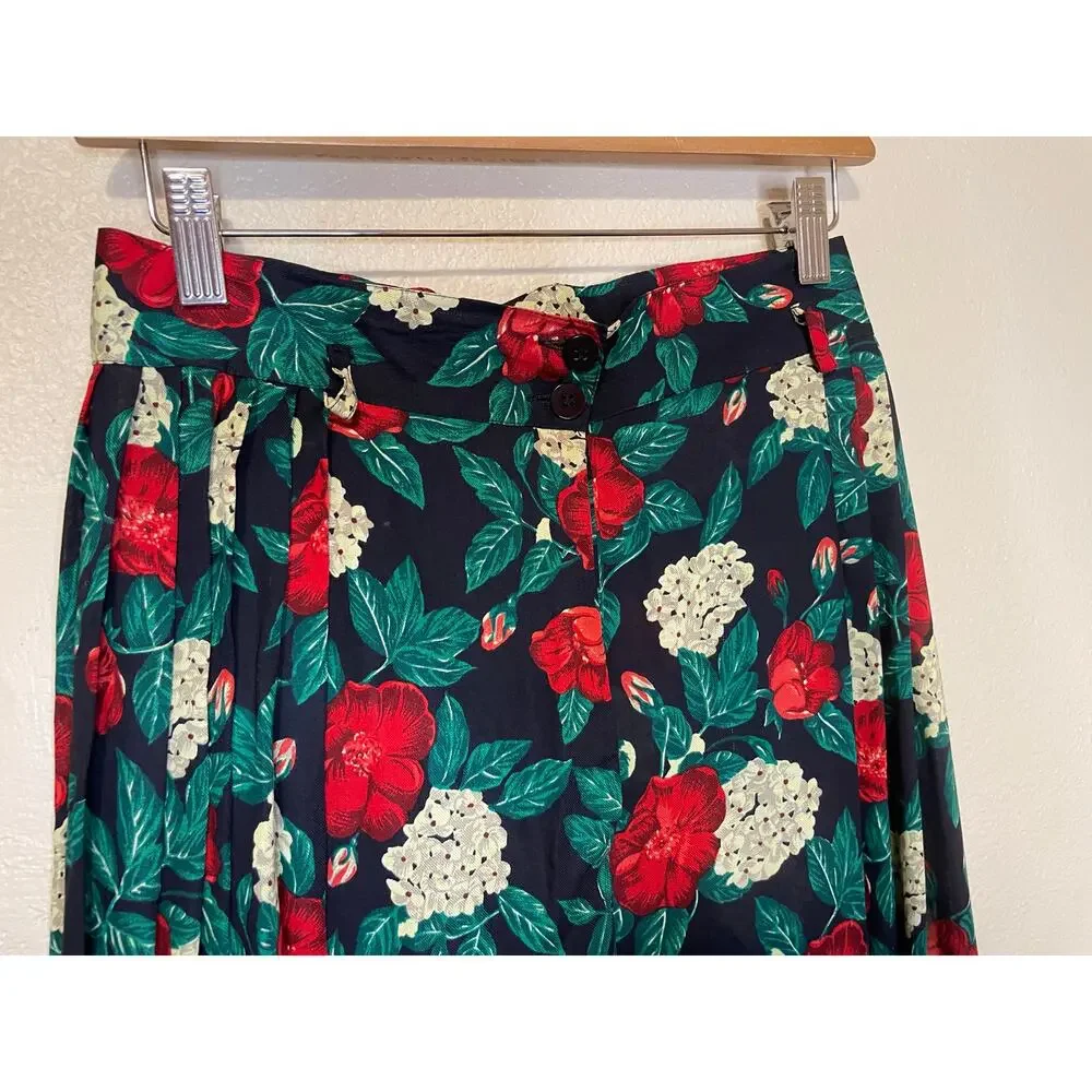 VTG Jones New York Red & White Floral Cottage Core Grandma Midi Skirt Size 8
